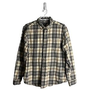 Eddie Bauer Men's Cream Plaid Button-Down Flannel Shirt